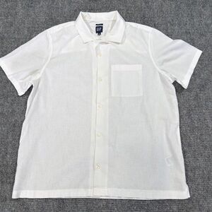 Gap Mens XL White Linen Cotton Blend SS Button Down Shirt Pocket (A1/044)
